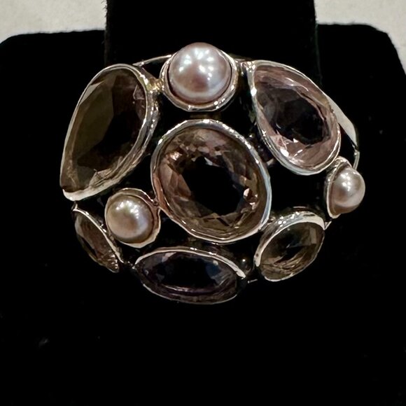 RETIRED Silpada Sweet Embrace Ring-925 Stamped-Faceted Glass & Pearls - Size 10 - Picture 3 of 9
